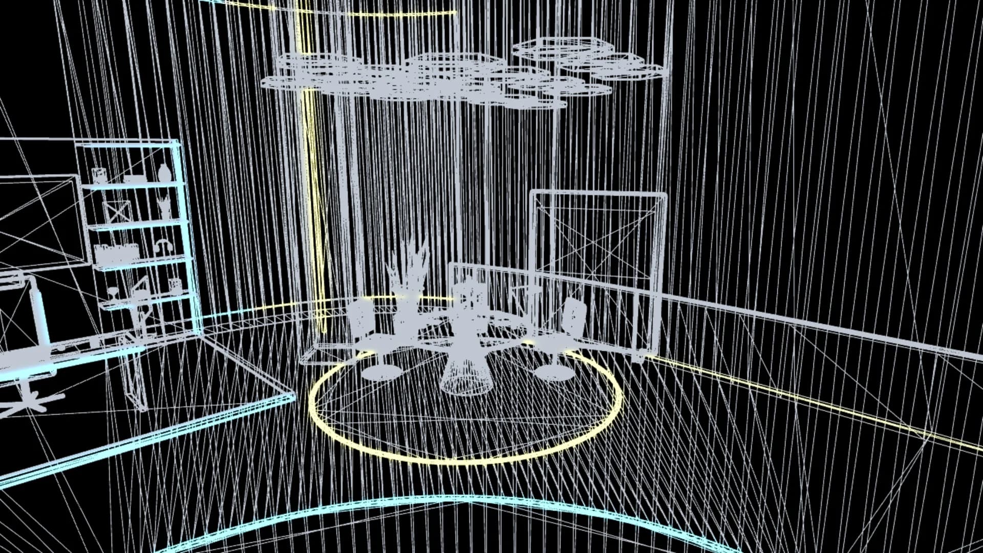 The default 3D studio set shown as a wireframe