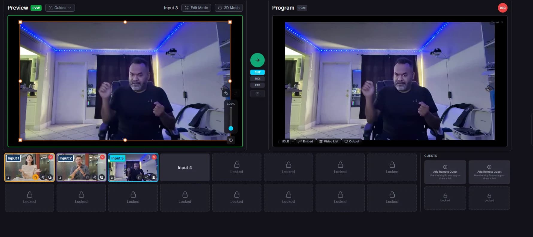 The phone camera in the Studio Preview, next to Program