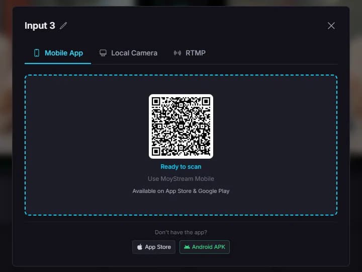 An input slot in the Studio showing its QR code